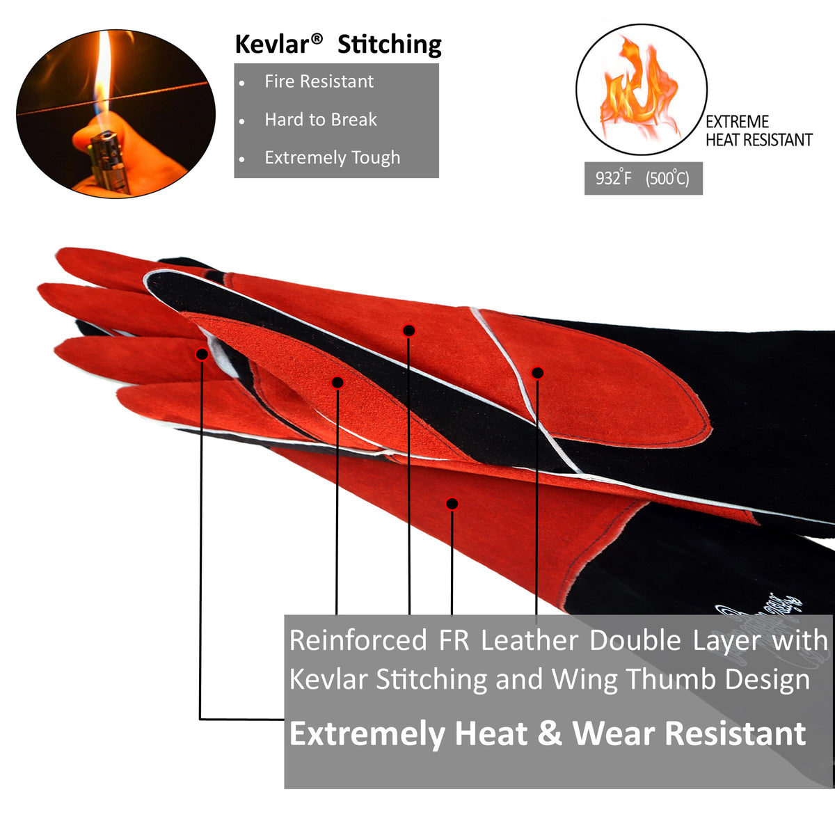 Welding Gloves Large 16 Inches 932℉ Heat Resistant Leather Forge/Mig/Stick  Welding Gloves Heat/Fire Resistant Mitts for Oven/Grill/Fireplace/Furnace/Stove/Pot  Holder/BBQ/Animal Handling - Yahoo Shopping