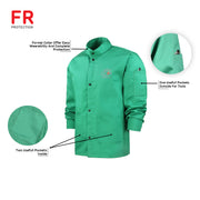 Strongarm FR Welding Jacket Green Arc-Rated Work Jacket with 9oz FR Cotton & Buttoned Sleeves 30" Men & Women