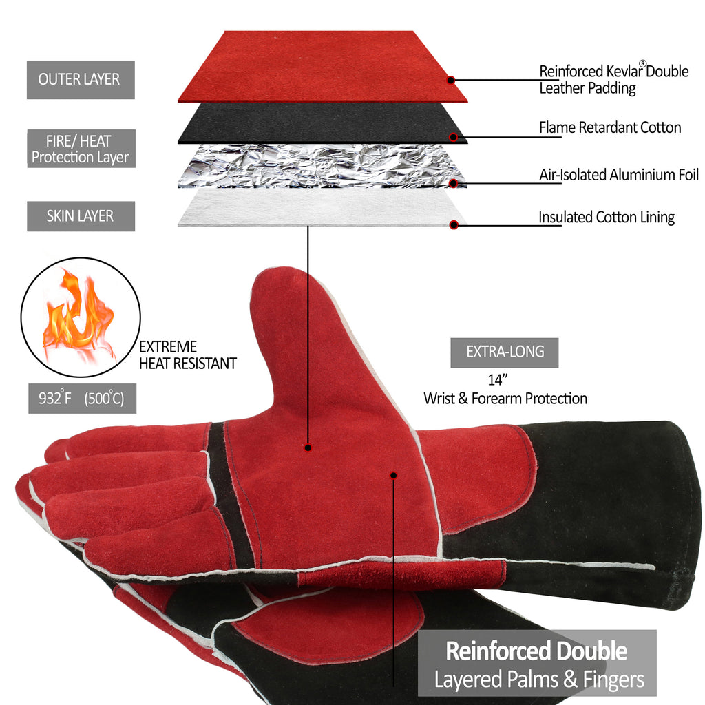 Welding Gloves Large 16 Inches 932℉ Heat Resistant Leather Forge/Mig/Stick  Welding Gloves Heat/Fire Resistant Mitts for Oven/Grill/Fireplace/Furnace/Stove/Pot  Holder/BBQ/Animal Handling - Yahoo Shopping